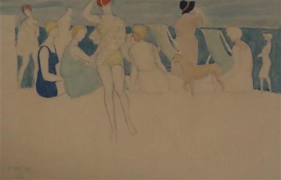 Joseph Edward Southall RWS (1861-1944) Bathers on the beach 5.75 x 9in.